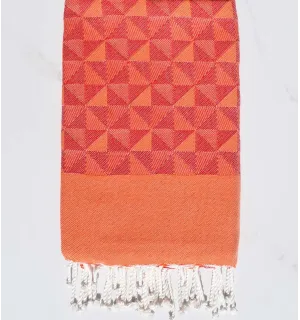 Toalla de playa jacquard geométrico rojo y naranja Fouta Tunisia - 1