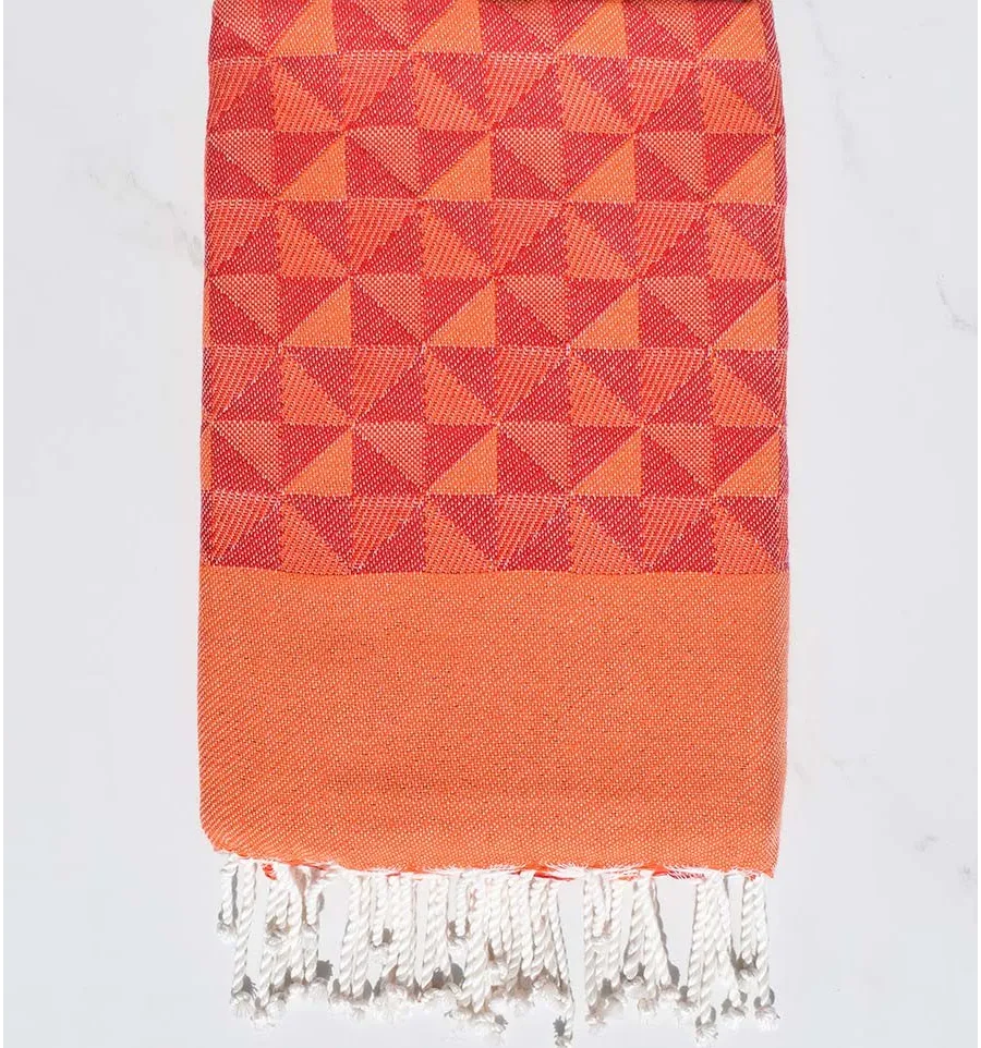 Toalla de playa jacquard geométrico rojo y naranja Fouta Tunisia - 1