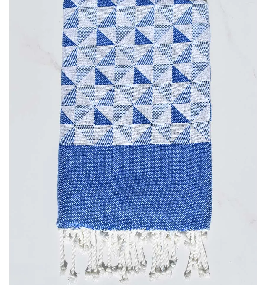 Toalla de playa jacquard geométrico azul y blanco Fouta Tunisia - 1