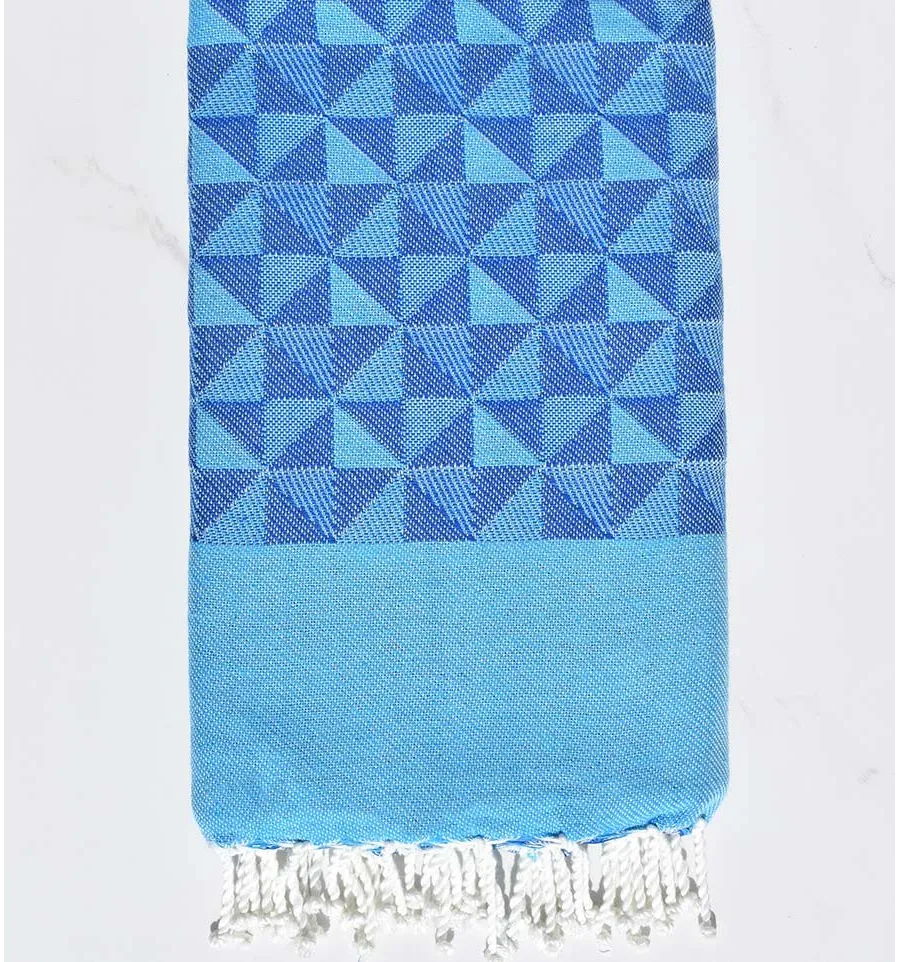 Toalla de playa jacquard geométrico azul y azul cerúleo Fouta Tunisia - 1