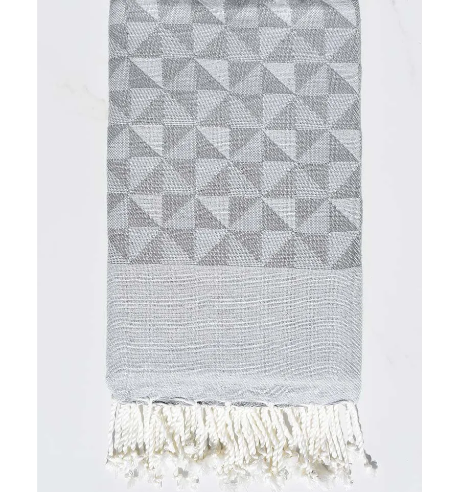 Toalla de playa jacquard geométrico gris y gris claro Fouta Tunisia - 1