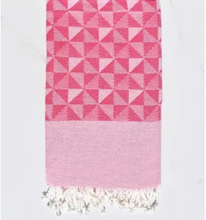 Toalla de playa jacquard geométrico rosa y rosa claro Fouta Tunisia - 1