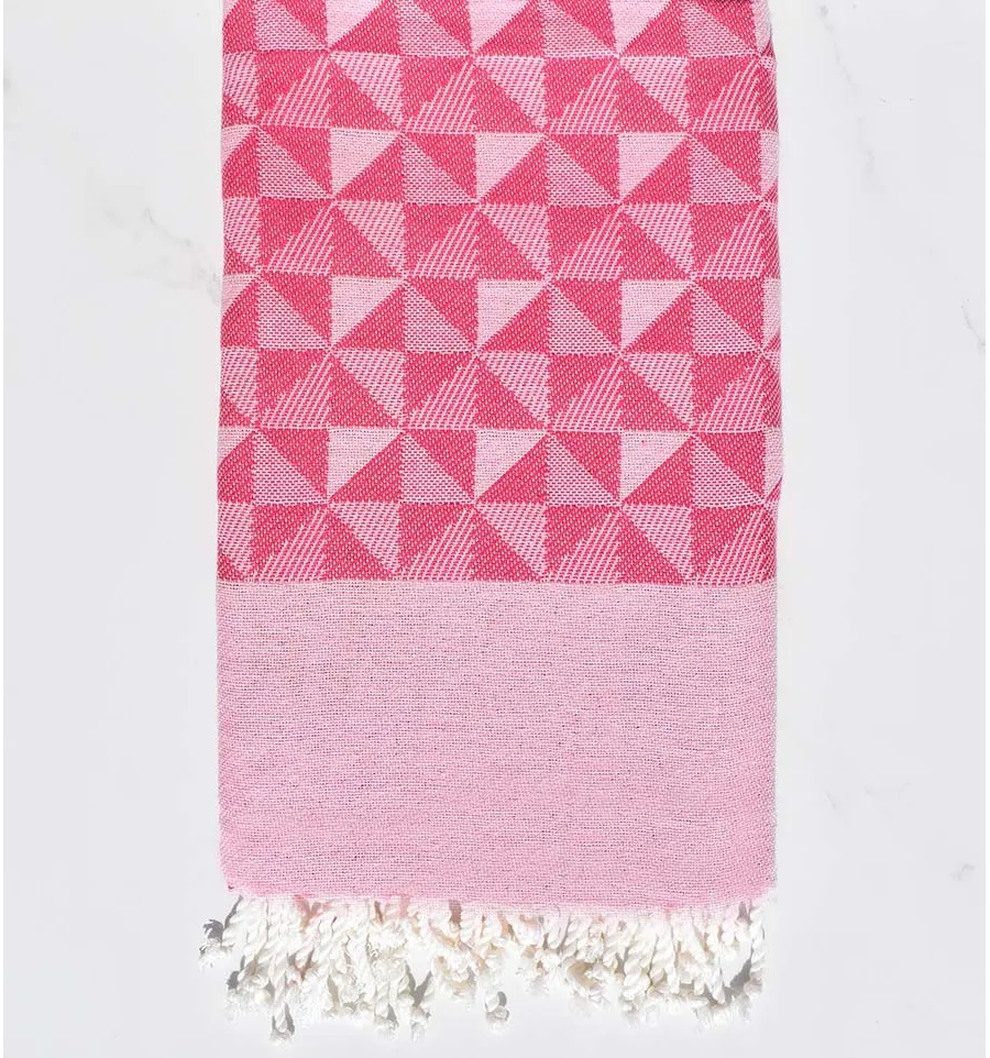 Toalla de playa jacquard geométrico rosa y rosa claro Fouta Tunisia - 1