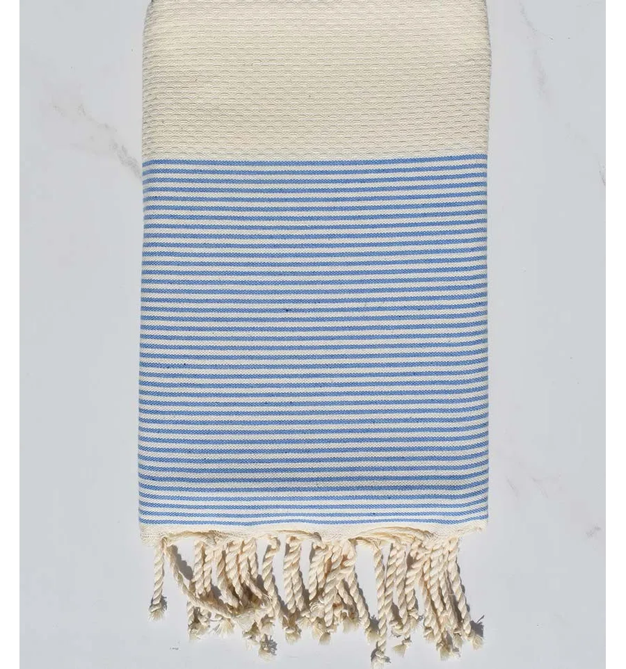 Toalla de playa nido de abeja beige claro rayado azul Fouta Tunisia - 1