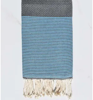 Toalla de playa nido de abeja gris rayas azul celeste Fouta Tunisia - 1