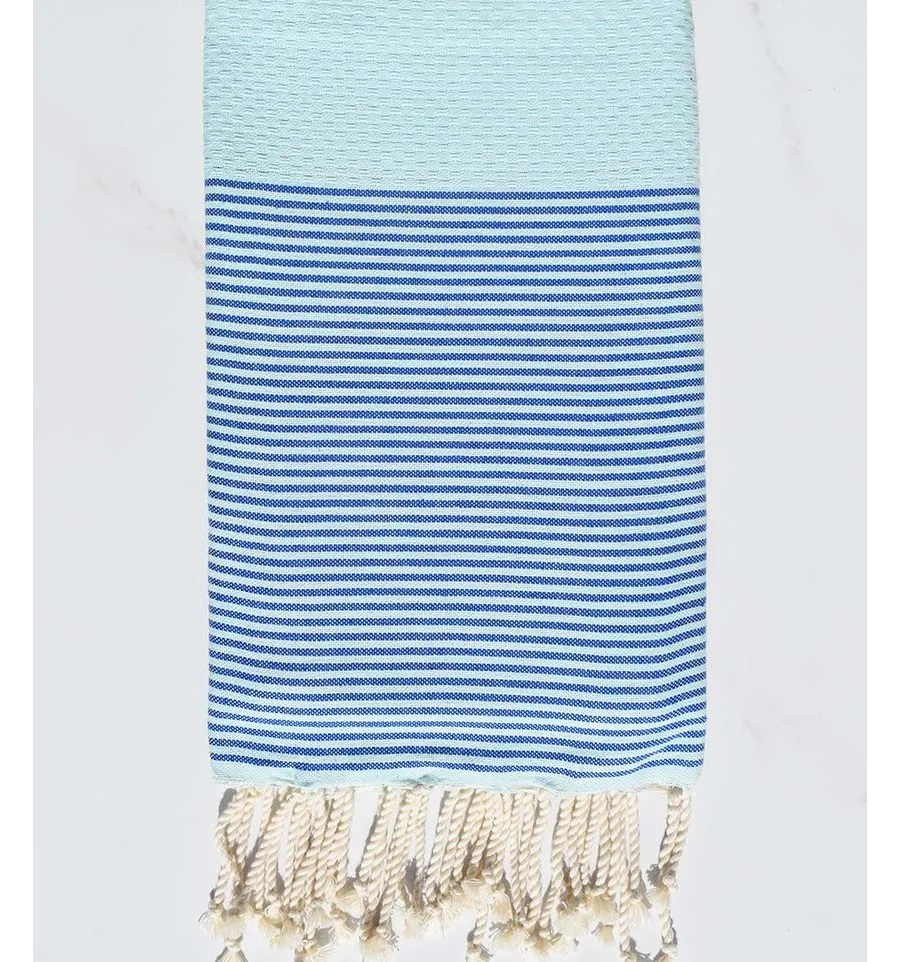 Toalla de playa panal azul claro con rayas azules Fouta Tunisia - 1