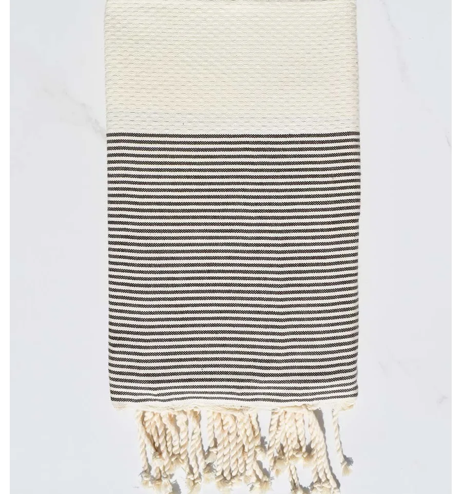 Toalla playa nido de abeja beige claro a rayas marrón Fouta Tunisia - 1