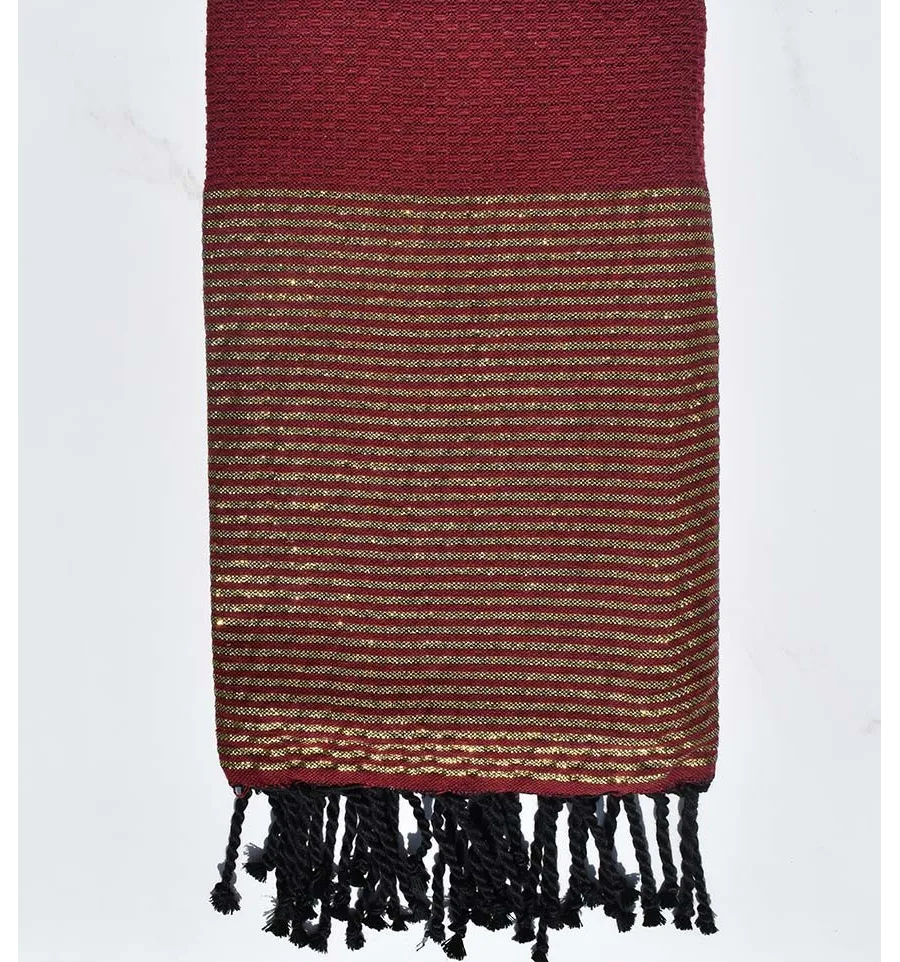 Toalla de playa nido de abeja rojo burdeos con lurex dorado Fouta Tunisia - 1