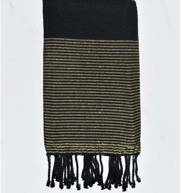 Toalla de playa nido de abeja negra con lurex dorado Fouta Tunisia - 1