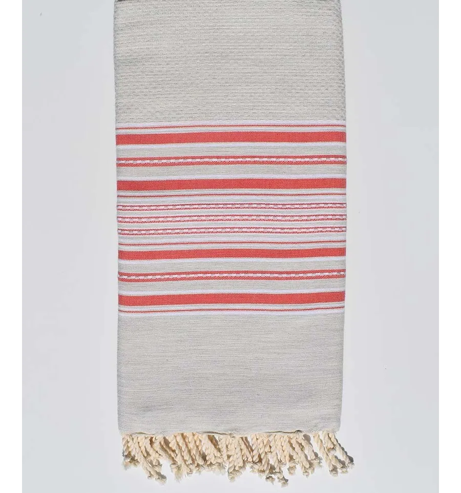 Toalla de playa gigante Arabesco gris claro  rayas Hematita roja Fouta Tunisia - 1