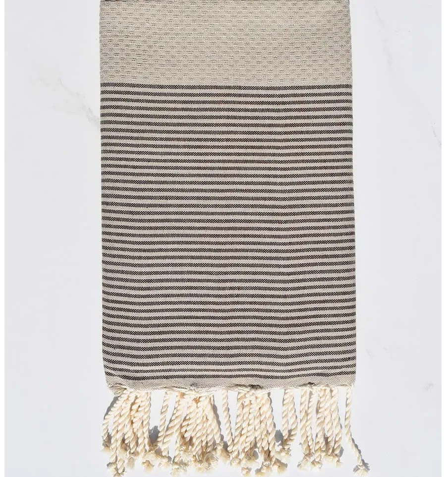 FOUTA nido de abeja beige rayado marrón  - 1