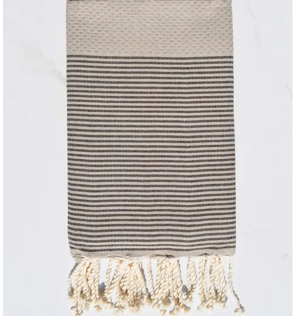 FOUTA nido de abeja beige rayado marrón  - 1