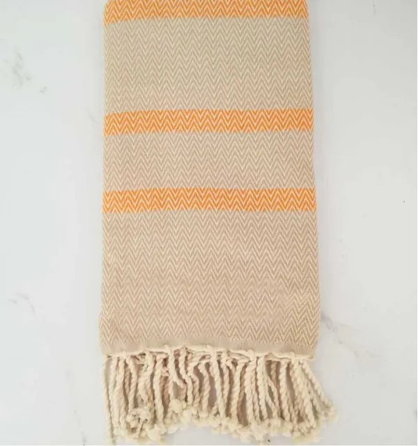 Toalla playa chevron beige y naranja claro Fouta Tunisia - 1