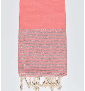 Toalla de playa de nido de abeja rosa encarnado claro con lurex Fouta Tunisia - 1