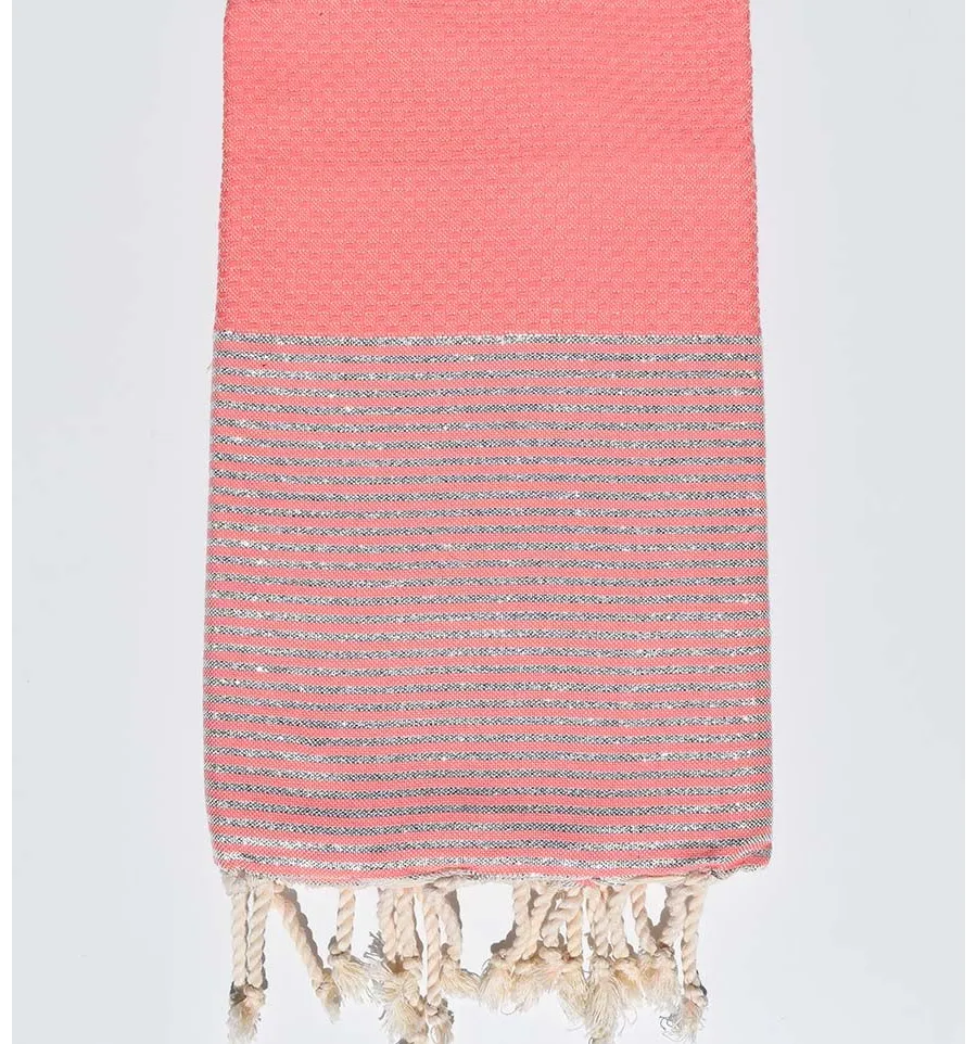 Toalla de playa de nido de abeja rosa encarnado claro con lurex Fouta Tunisia - 1