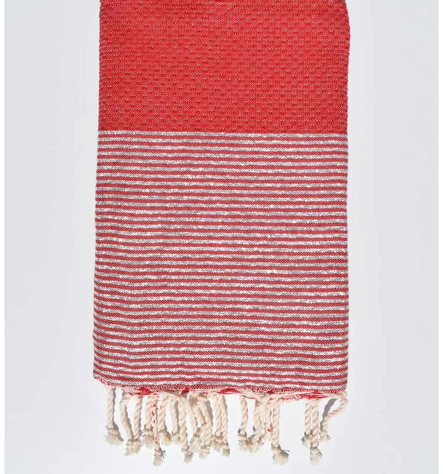 Toalla de playa roja nido de abeja con lurex plateado Fouta Tunisia - 1