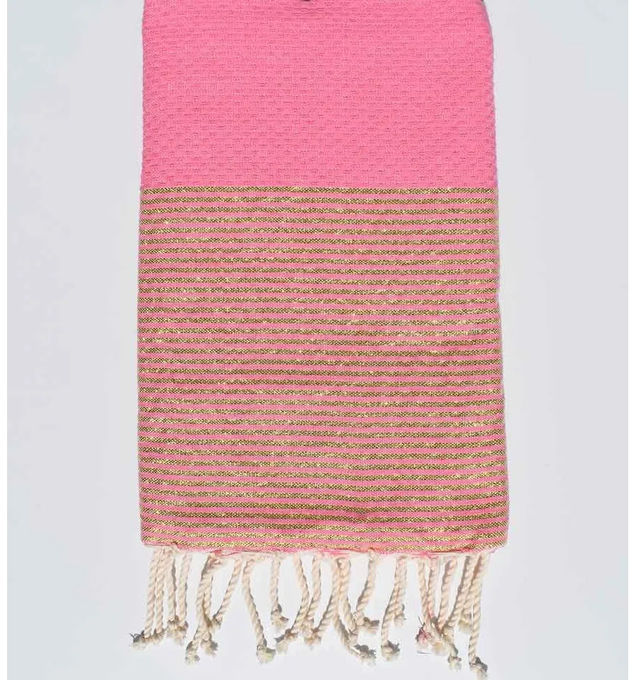 Toalla de playa de nido de abeja rosa caramelo con lurex Fouta Tunisia - 1