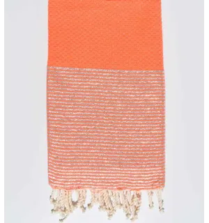 Toalla de playa nido de abeja naranja coral con lurex Fouta Tunisia - 1