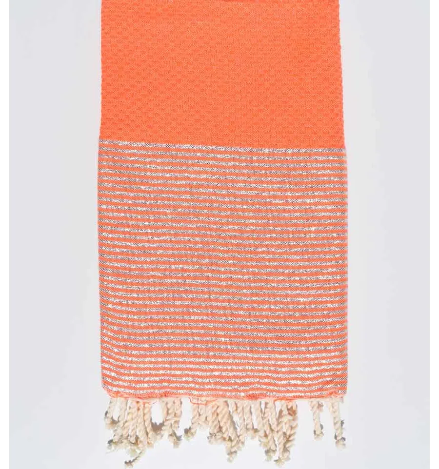 Toalla de playa nido de abeja naranja coral con lurex Fouta Tunisia - 1