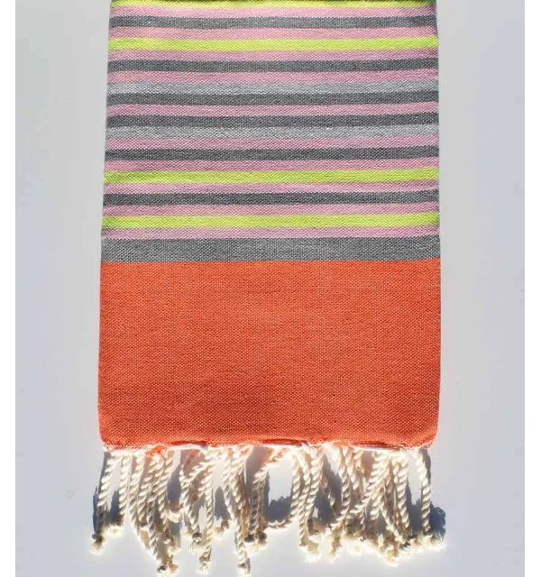 Toalla de playa infantil naranja, gris, rosa claro y amarillo neón Fouta Tunisia - 1