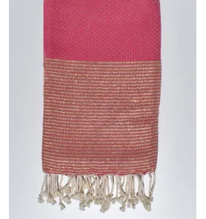 Toalla de playa nido de abeja rosa fucsia con lurex dorado Fouta Tunisia - 1