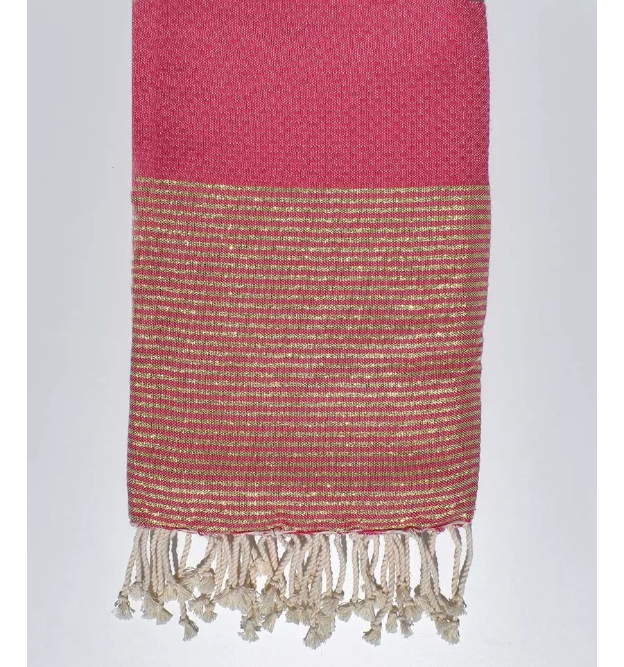 Toalla de playa nido de abeja rosa fucsia con lurex dorado Fouta Tunisia - 1