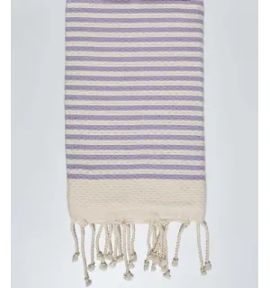 Toalla de playa nido de abeja con rayas violetas 1 cm Fouta Tunisia - 1