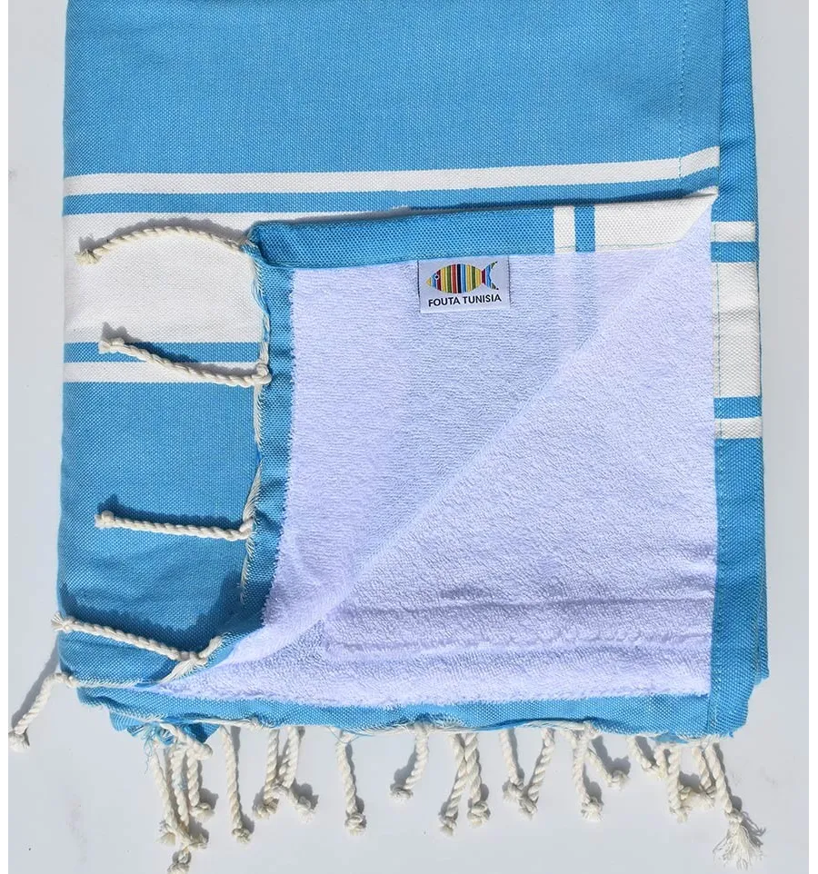 toalla de playa duplicado esponja  azul celestial Fouta Tunisia - 1