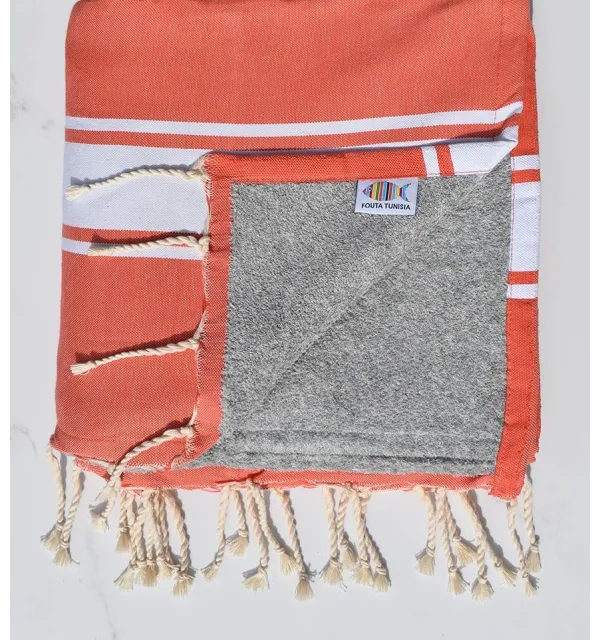 Toalla de playa coral forrada con esponja gris Fouta Tunisia - 1