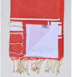 toalla de playa, duplicado esponja roja y blanco Fouta Tunisia - 1