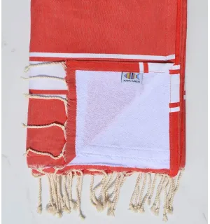 toalla de playa, duplicado esponja roja y blanco Fouta Tunisia - 1