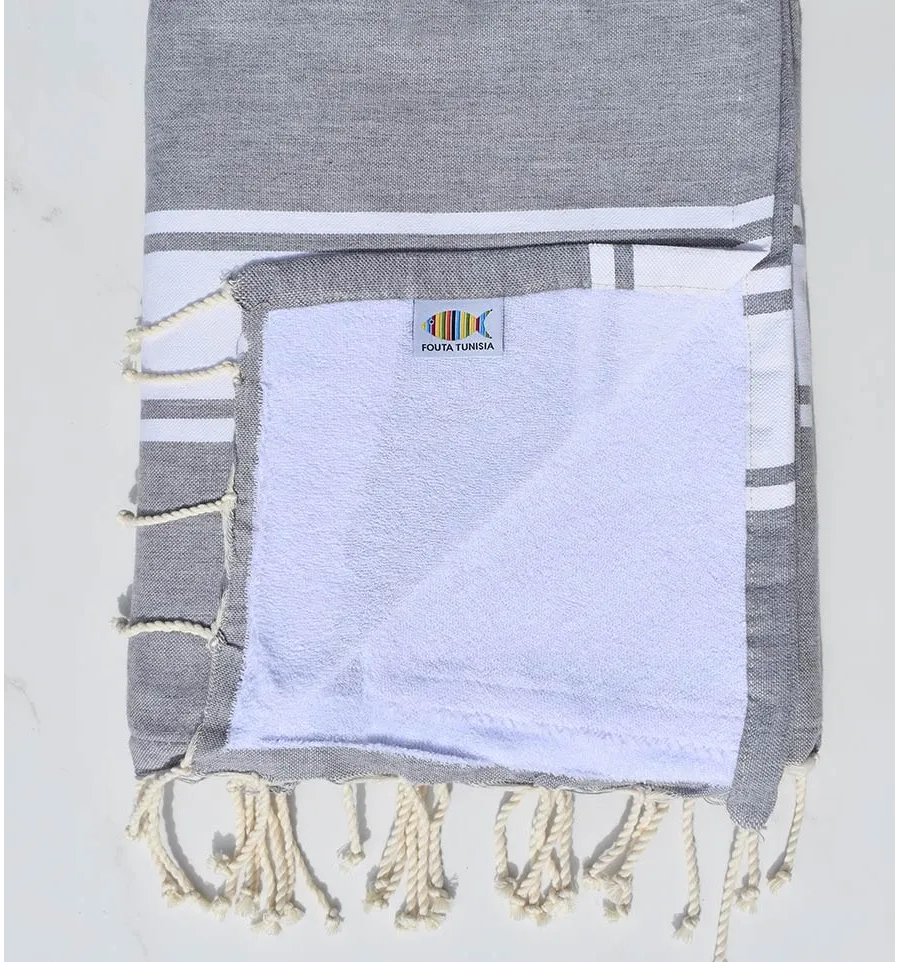 toalla de playa,duplicado esponja gris y gris antracita Fouta Tunisia - 1