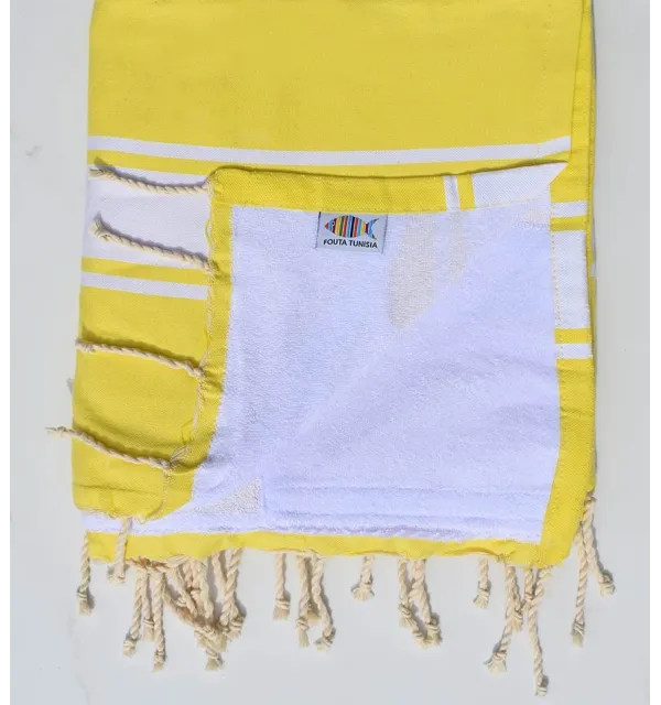 Toalla de playa duplicado esponja amarillo cobalto y blanco Fouta Tunisia - 1