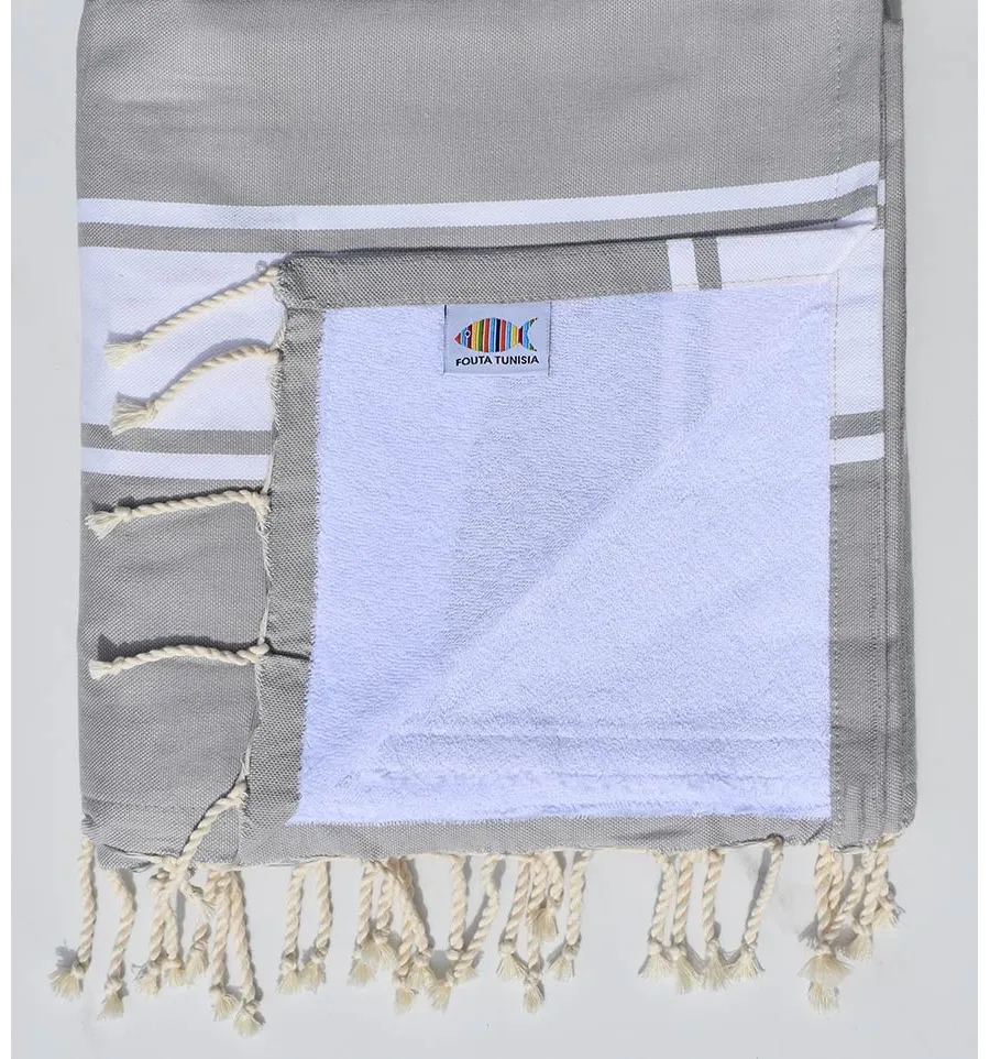 Toalla de playa gris tourdille con esponja blanca Fouta Tunisia - 1