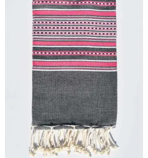 Toalla de playa arabesco gris con rayas rosas Fouta Tunisia - 1