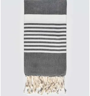 Toalla de playa arturo gris oscuro con rayas blanco Fouta Tunisia - 1