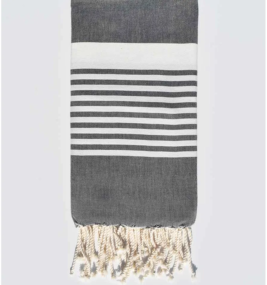 Toalla de playa arturo gris oscuro con rayas blanco Fouta Tunisia - 1