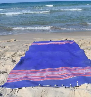 Toalla de playa arabesco Azul cerúleo Fouta Tunisia - 1