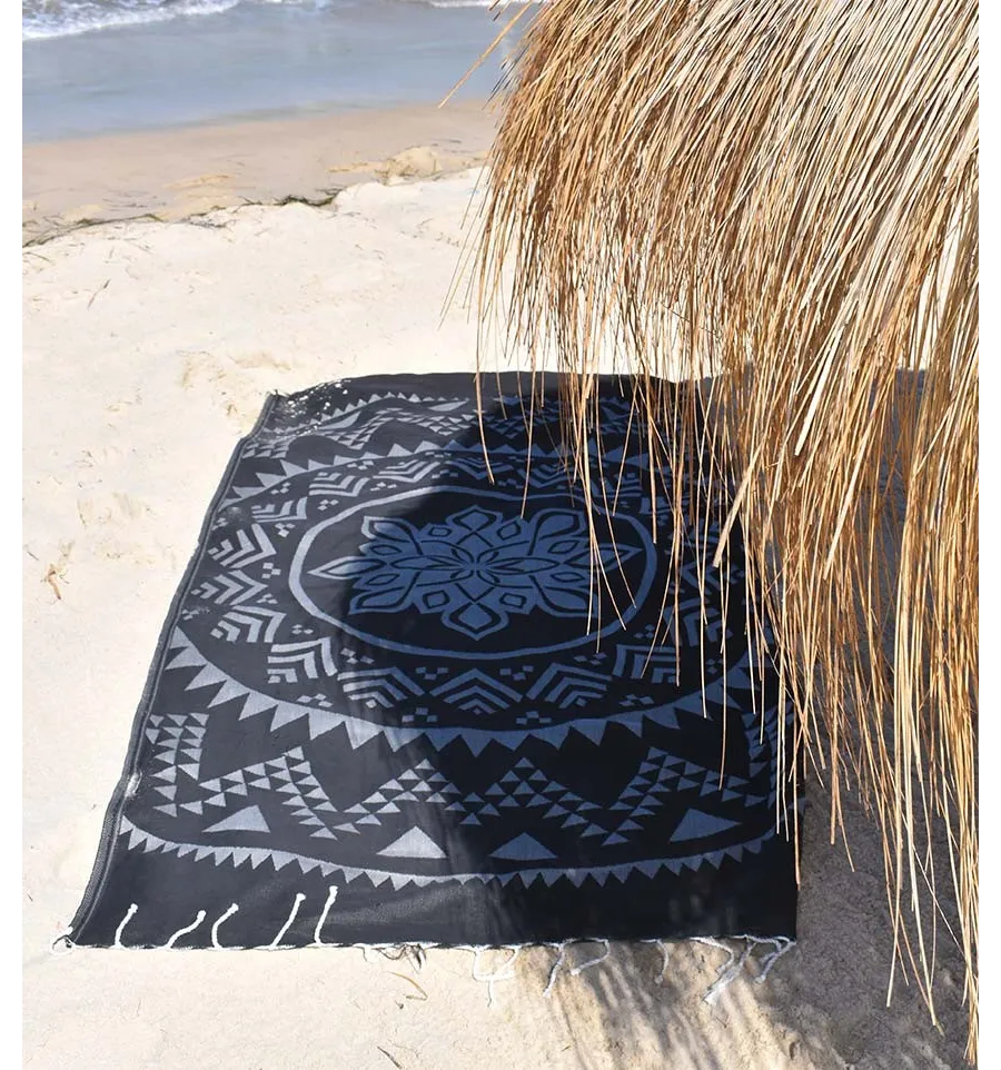 Toalla de playa bohemio negro Fouta Tunisia - 1