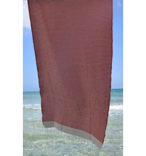 Toalla playa nido de abeja rojo rayas Fouta Tunisia - 1