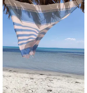 Toalla de playa RAF-RAF aaciano azul y rosa pastel pálido Fouta Tunisia - 3