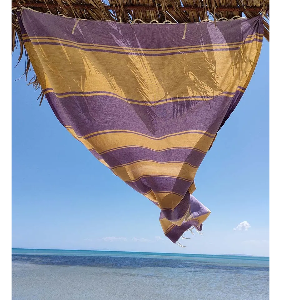 Toalla de playa RAF-RAF ocre amarillo y parma morado Fouta Tunisia - 2