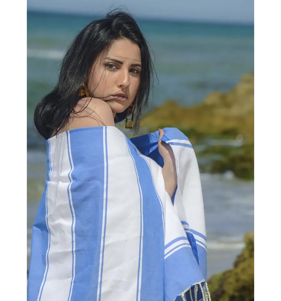 Toalla playa blanco y azul Fouta Tunisia - 1