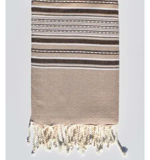 Toalla de playa arabesco beige y marrón Fouta Tunisia - 1