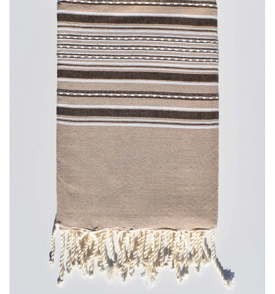 Toalla de playa arabesco beige y marrón Fouta Tunisia - 1