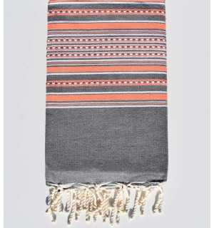 Toalla de playa arabesco gris con rayas naranja neón Fouta Tunisia - 1