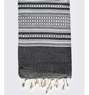 Toalla de playa arabesco gris antracita con rayas gris claro Fouta Tunisia - 1