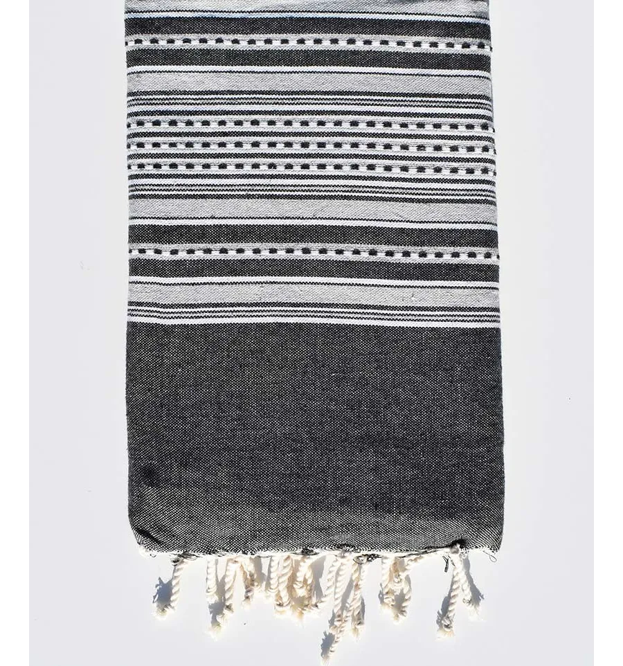 Toalla de playa arabesco gris antracita con rayas gris claro Fouta Tunisia - 1