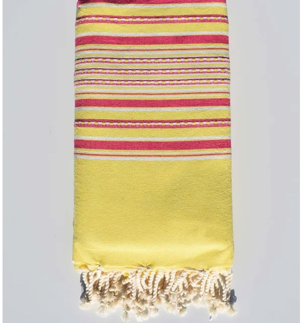 Toalla de playa grande arabesco amarillo con rayas rosa Fouta Tunisia - 1