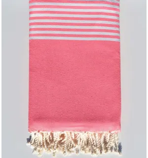 Fouta gigante rosa neón rayas blancas crema Fouta Tunisia - 1 2